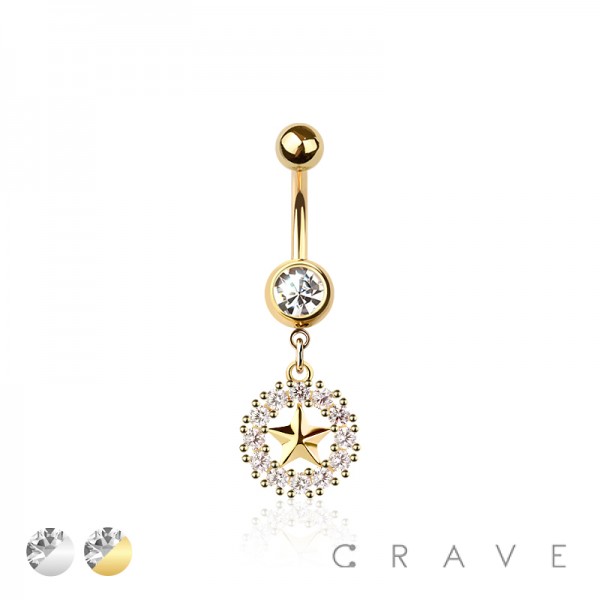 316L SURGICAL STEEL MULTI CZ STAR DANGLE ROUND CZ BELLY BUTTON NAVEL RING 